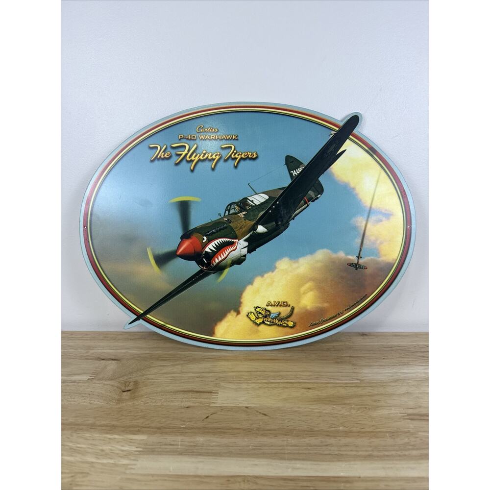 Flying Tiger Oval Plasma Shape Metal Sign 17 x 13” Larry Grossman P-40 Warhawk - Picture 2 of 8